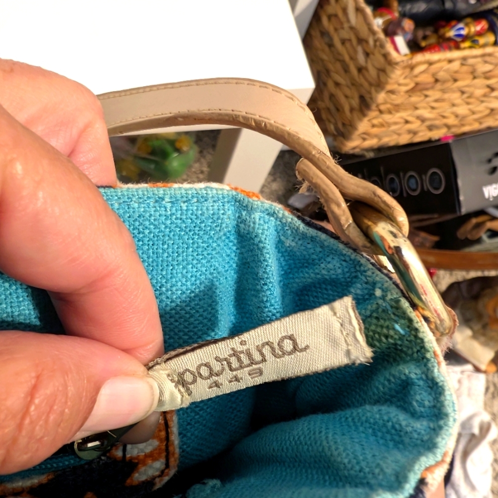 Spartina 449 Dauguskie Island Leather And Linen Floral Turquoise Crossbody‎ Bag - Picture 11 of 14
